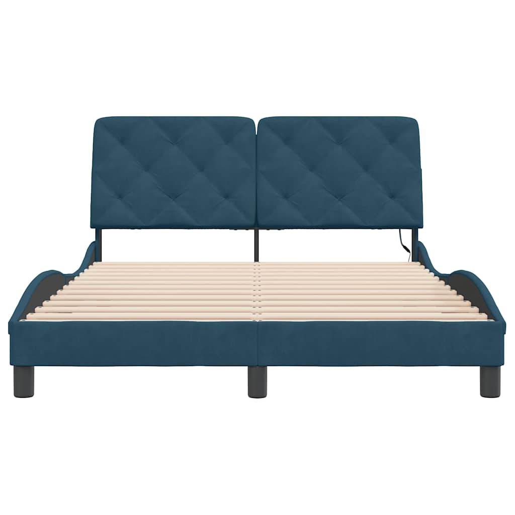 Bettgestell mit LED ohne Matratze Blau 140x190 cm Samt