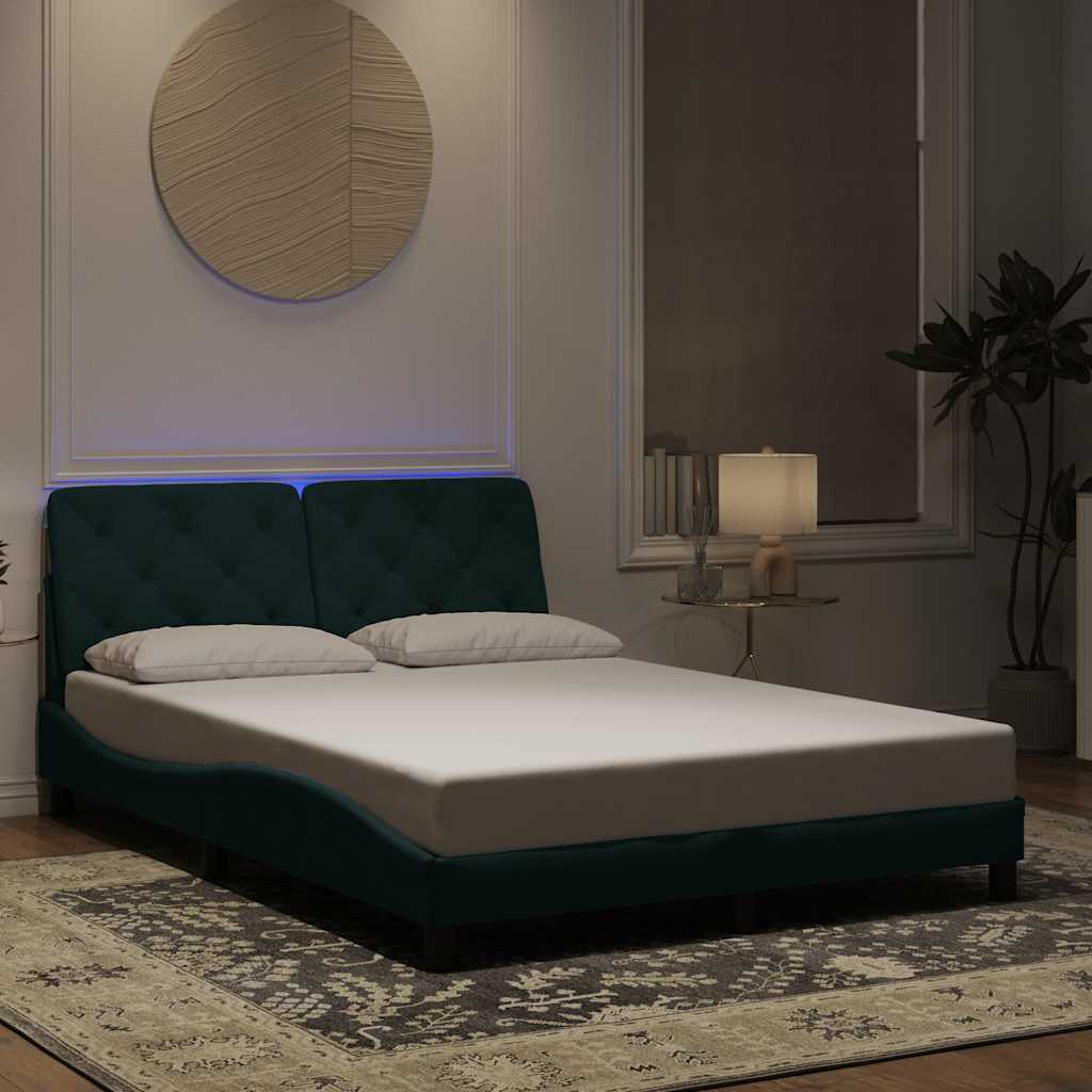 Bettgestell mit LED ohne Matratze Dunkelgrün 140x200 cm Samt