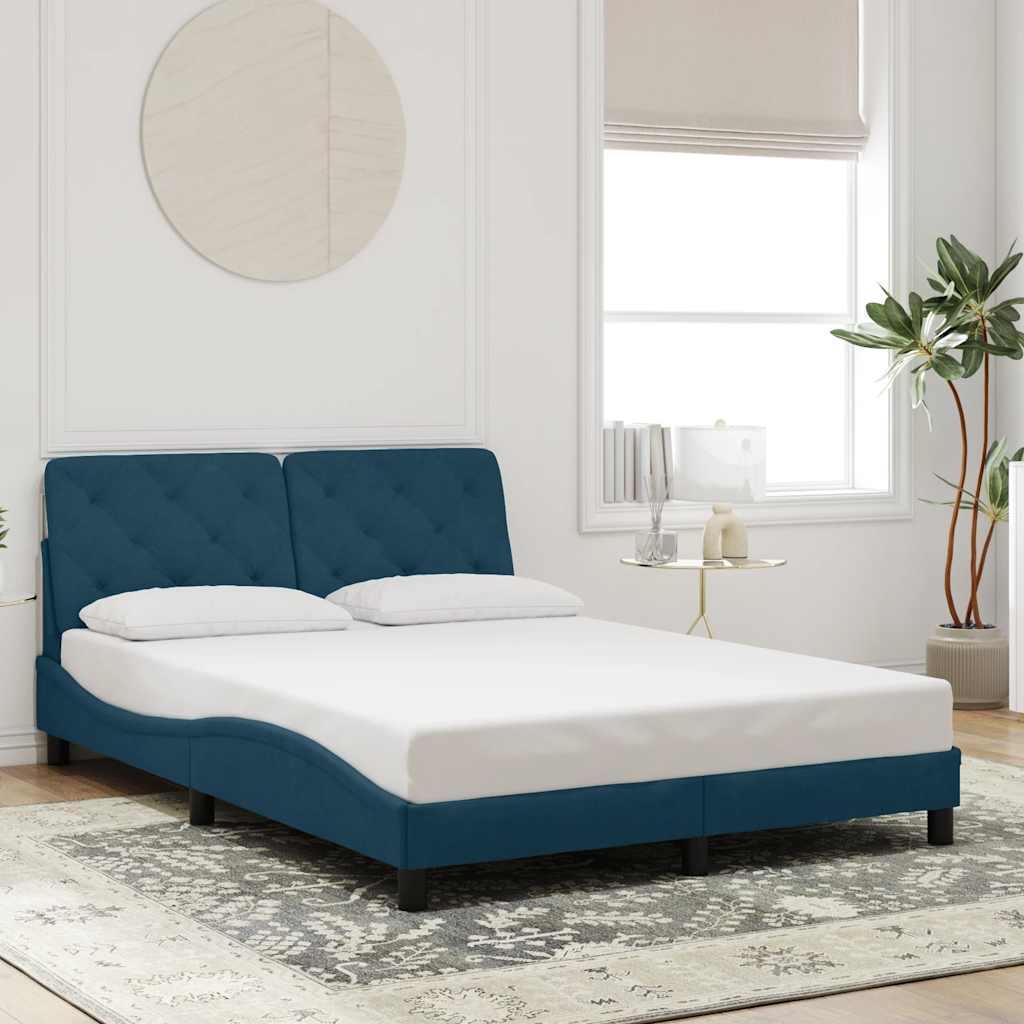 Bettgestell mit LED ohne Matratze Blau 140x200 cm Samt