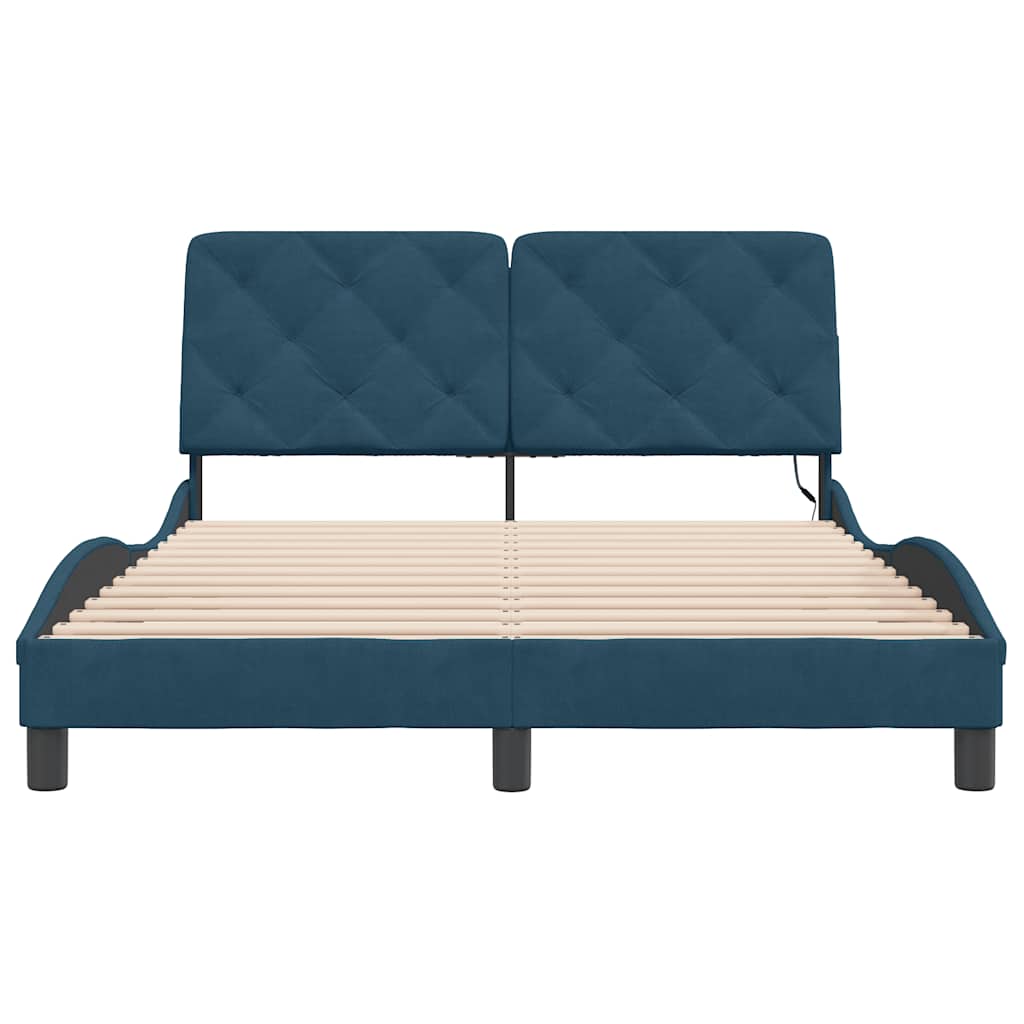 Bettgestell mit LED ohne Matratze Blau 140x200 cm Samt