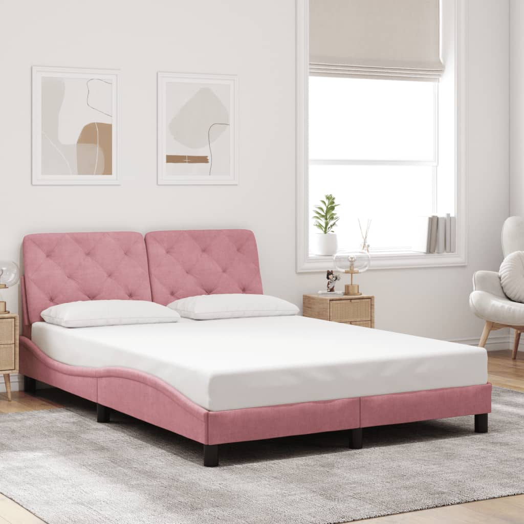 Bettgestell mit LED ohne Matratze Rosa 140x200 cm Samt