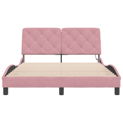 Bettgestell mit LED ohne Matratze Rosa 140x200 cm Samt