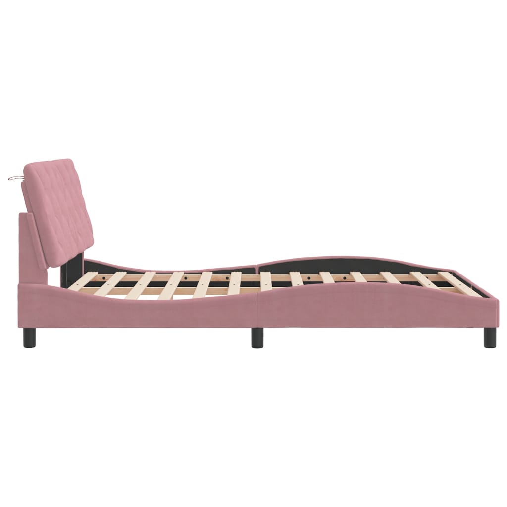Bettgestell mit LED ohne Matratze Rosa 140x200 cm Samt