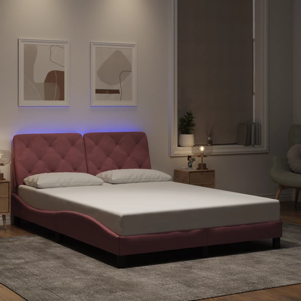 Bettgestell mit LED ohne Matratze Rosa 140x200 cm Samt