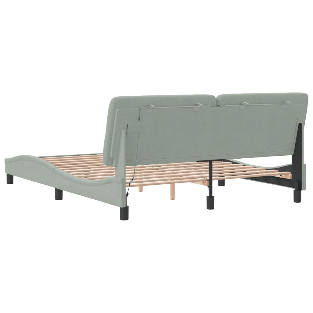 Bettgestell mit LED ohne Matratze Hellgrau 160x200 cm Samt