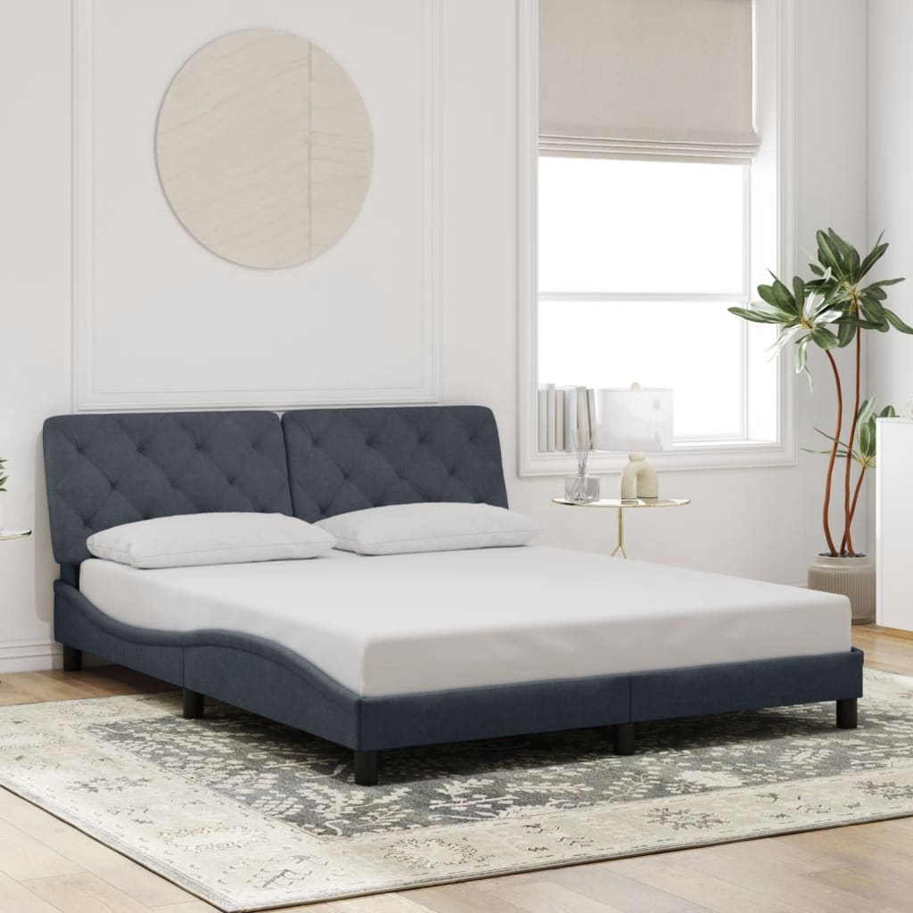 Bettgestell mit LED ohne Matratze Dunkelgrau 160x200 cm Samt