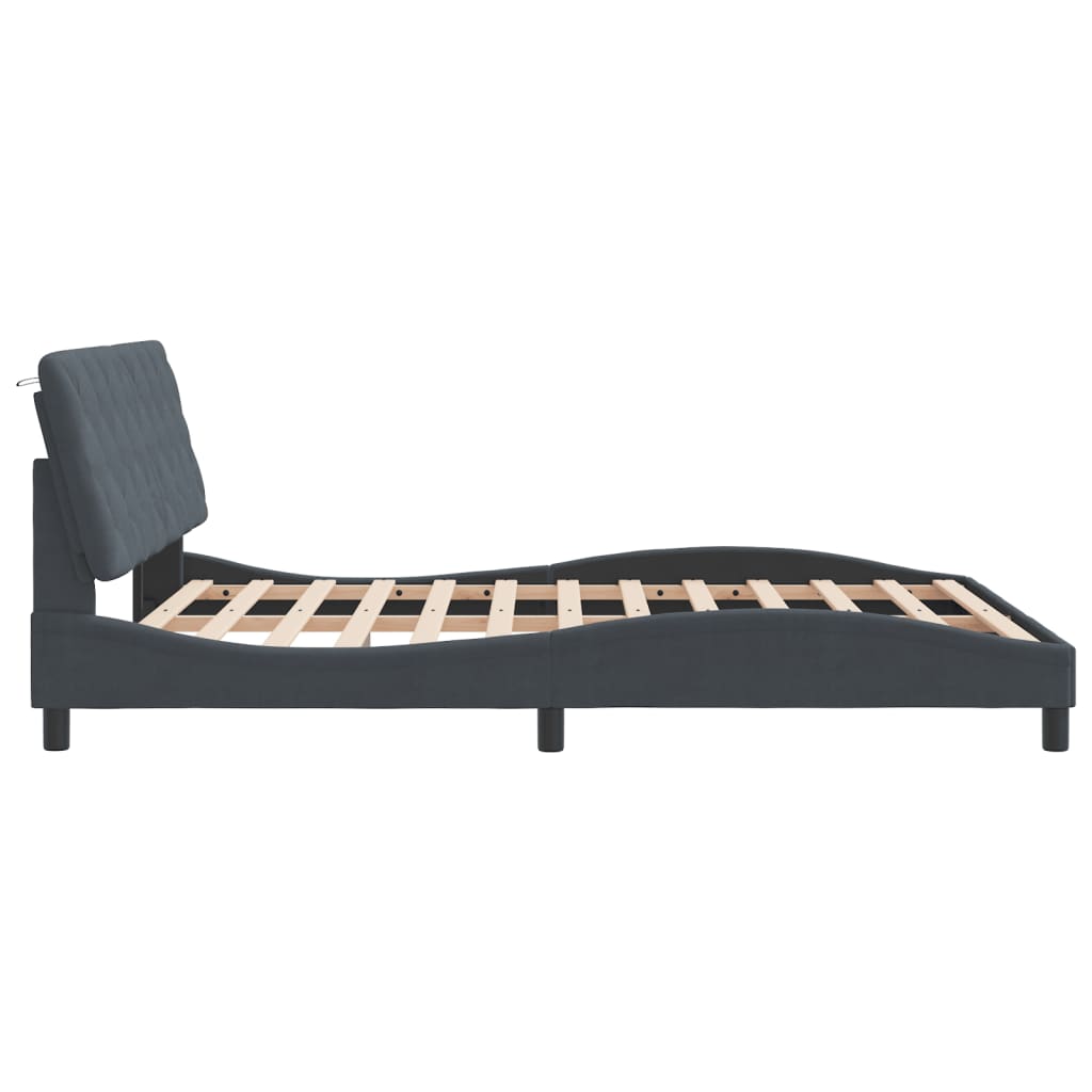 Bettgestell mit LED ohne Matratze Dunkelgrau 160x200 cm Samt