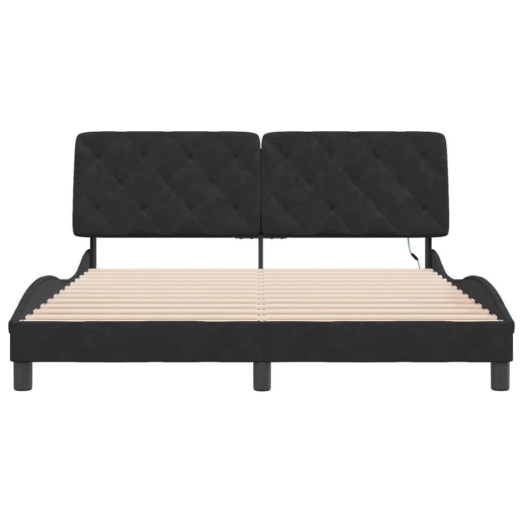 Bettgestell mit LED ohne Matratze Schwarz 160x200 cm Samt