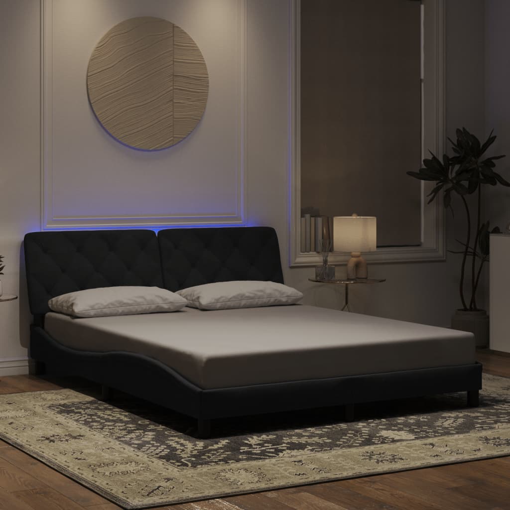 Bettgestell mit LED ohne Matratze Schwarz 160x200 cm Samt