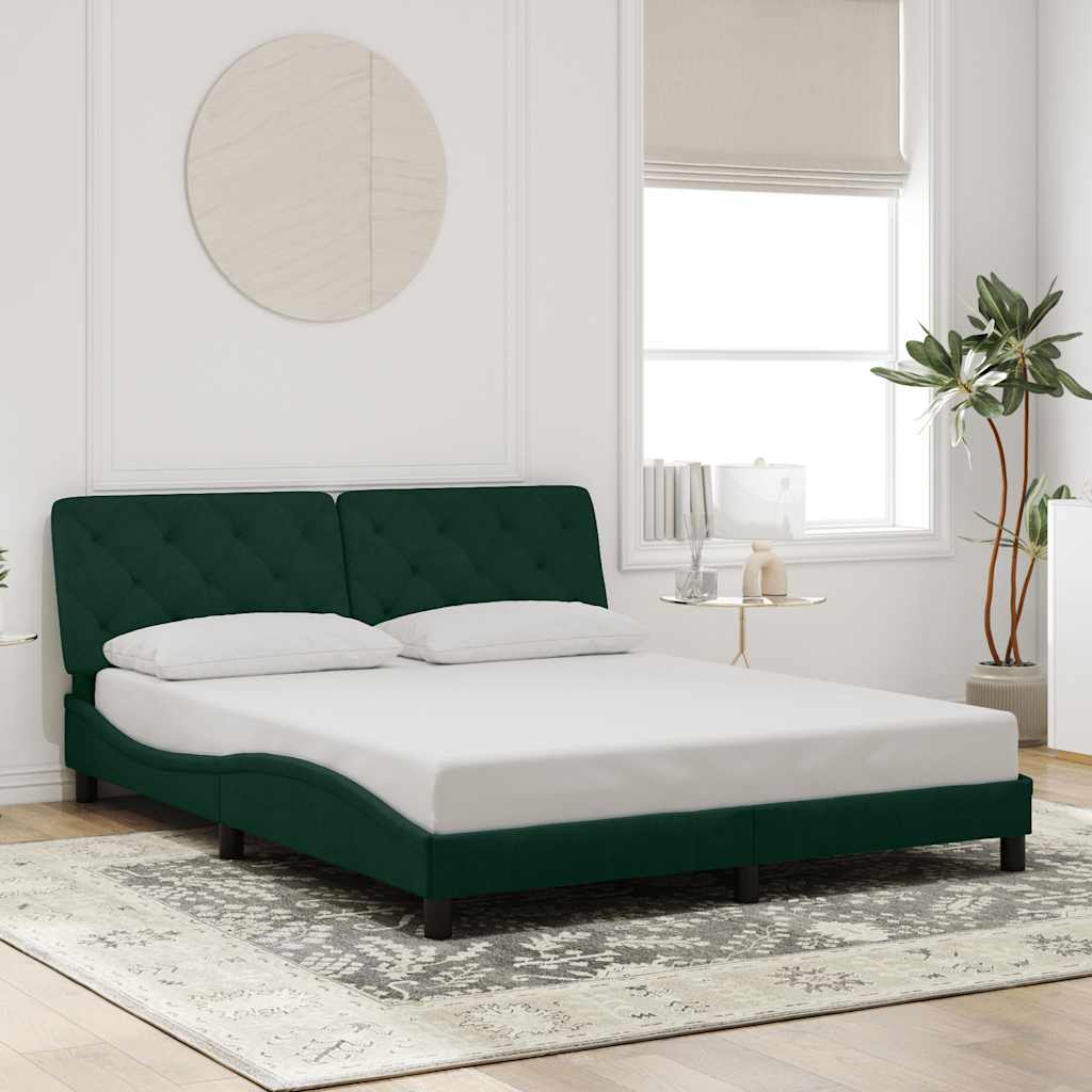 Bettgestell mit LED ohne Matratze Dunkelgrün 160x200 cm Samt