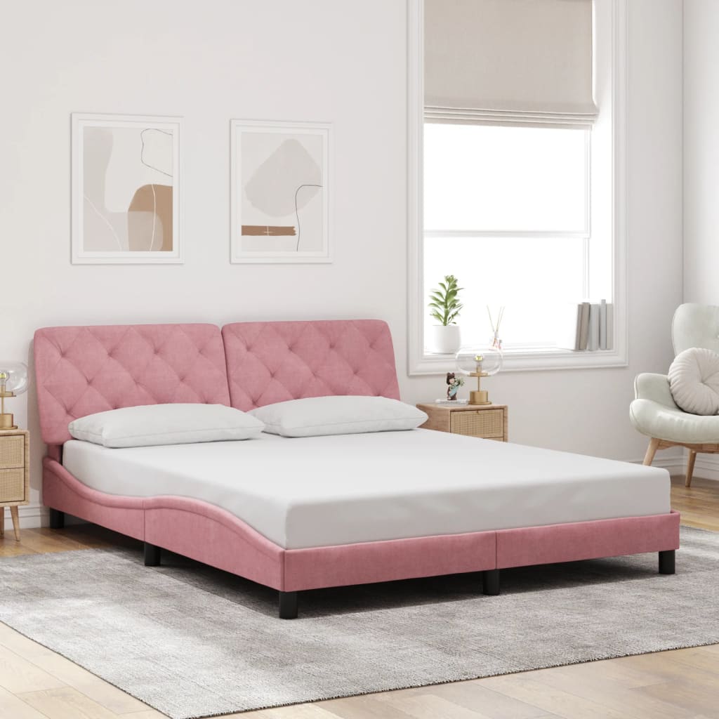 Bettgestell mit LED ohne Matratze Rosa 160x200 cm Samt
