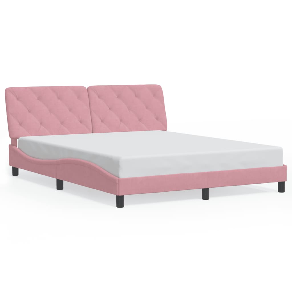 Bettgestell mit LED ohne Matratze Rosa 160x200 cm Samt