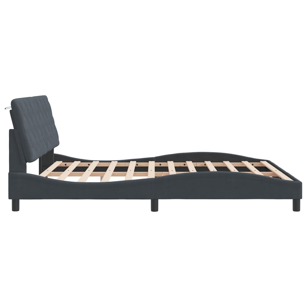Bettgestell mit LED ohne Matratze Dunkelgrau 180x200 cm Samt