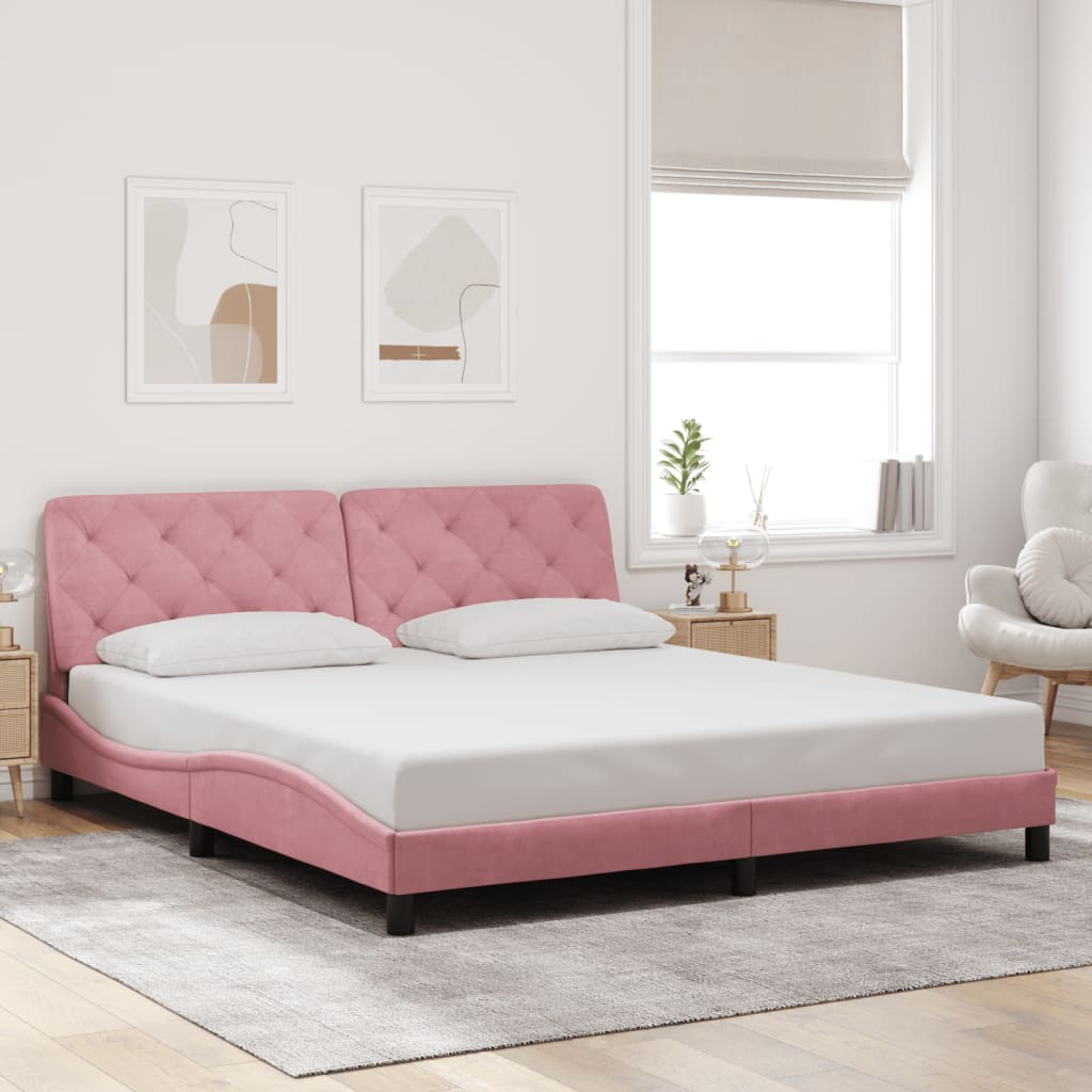 Bettgestell mit LED ohne Matratze Rosa 180x200 cm Samt