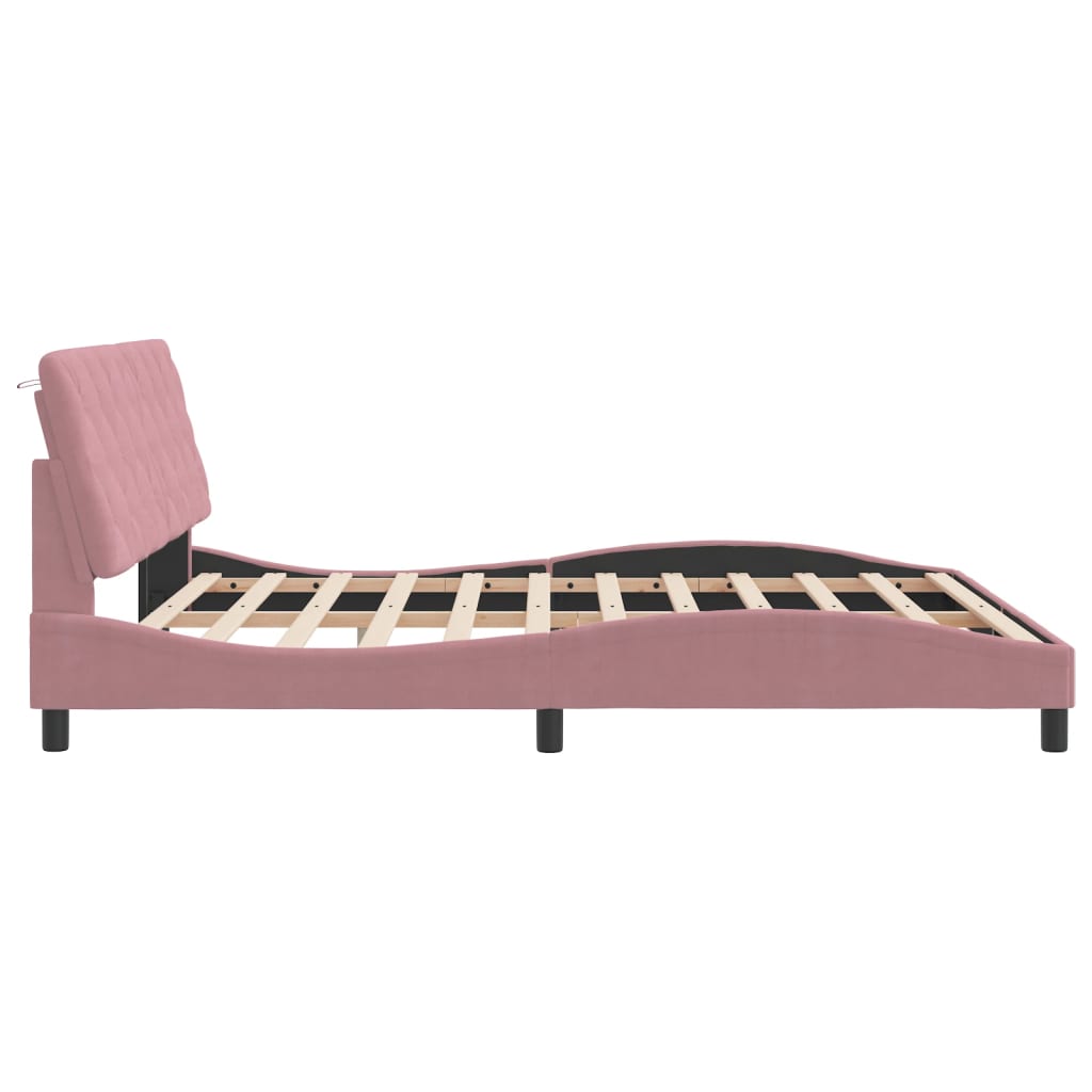Bettgestell mit LED ohne Matratze Rosa 180x200 cm Samt