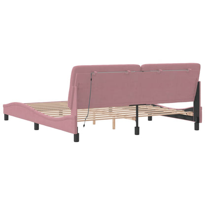 Bettgestell mit LED ohne Matratze Rosa 180x200 cm Samt