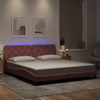 Bettgestell mit LED ohne Matratze Rosa 180x200 cm Samt