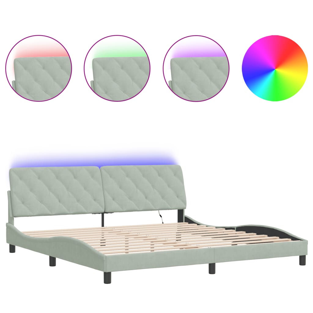 Bettgestell mit LED ohne Matratze Hellgrau 200x200 cm Samt