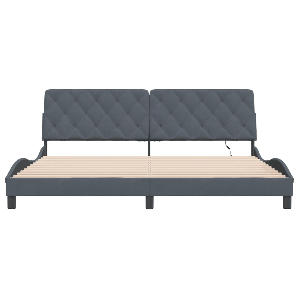 Bettgestell mit LED ohne Matratze Dunkelgrau 200x200 cm Samt