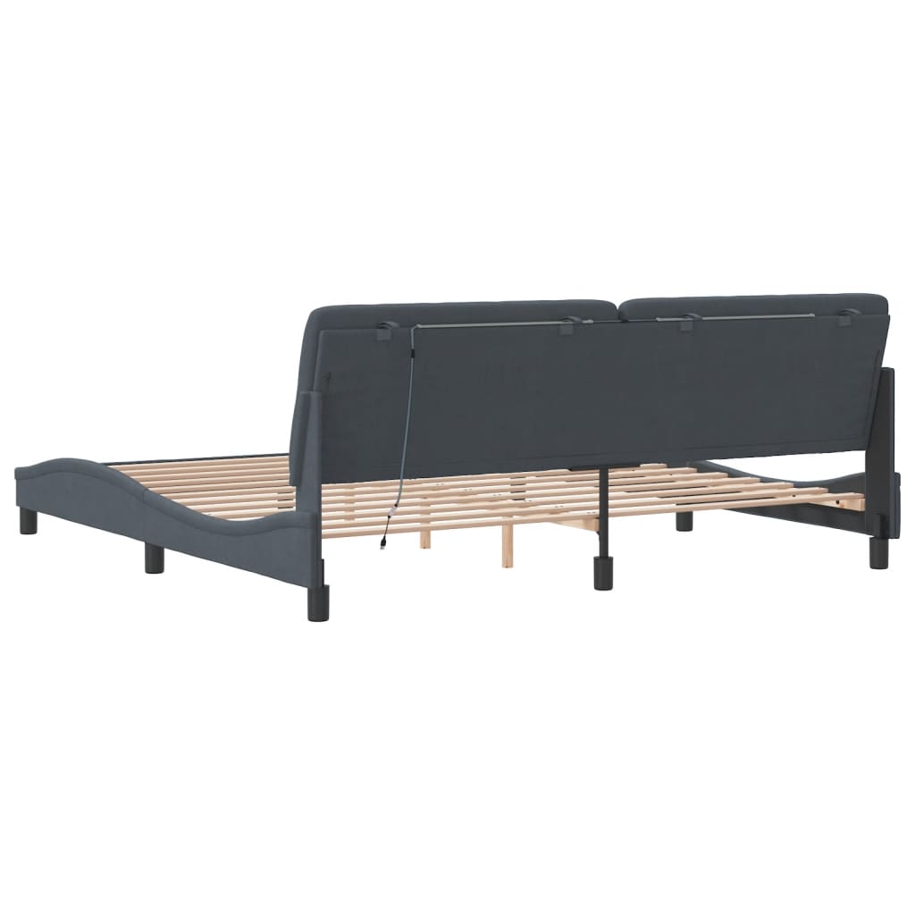 Bettgestell mit LED ohne Matratze Dunkelgrau 200x200 cm Samt