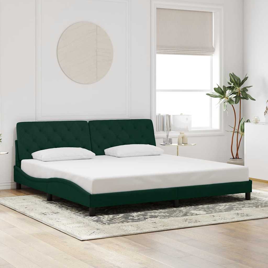 Bettgestell mit LED ohne Matratze Dunkelgrün 200x200 cm Samt