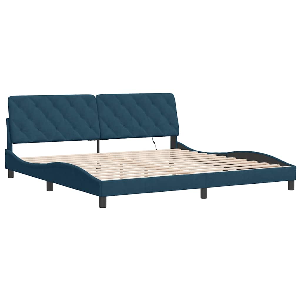 Bettgestell mit LED ohne Matratze Blau 200x200 cm Samt