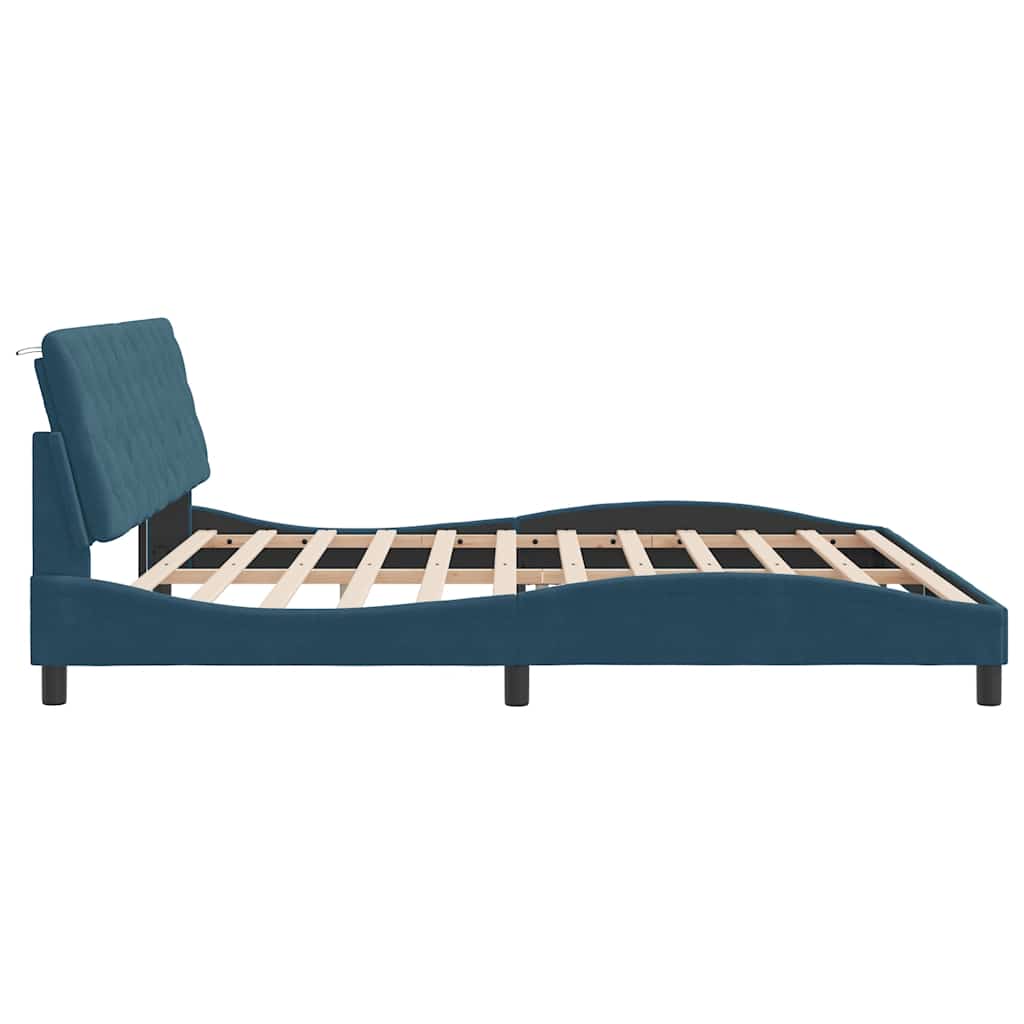 Bettgestell mit LED ohne Matratze Blau 200x200 cm Samt
