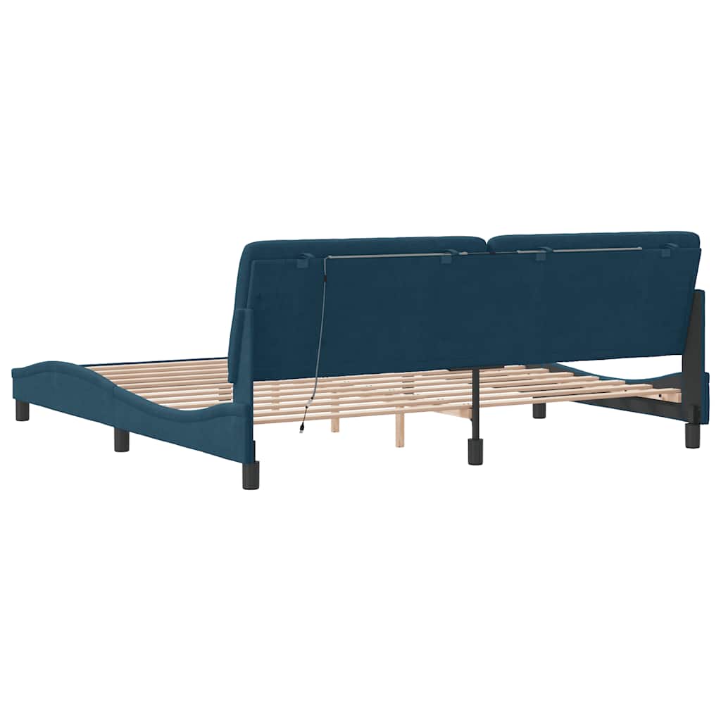 Bettgestell mit LED ohne Matratze Blau 200x200 cm Samt