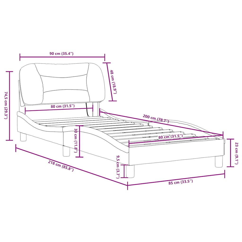 Bettgestell mit LED ohne Matratze "Hvar" Schwarz 80x200 cm