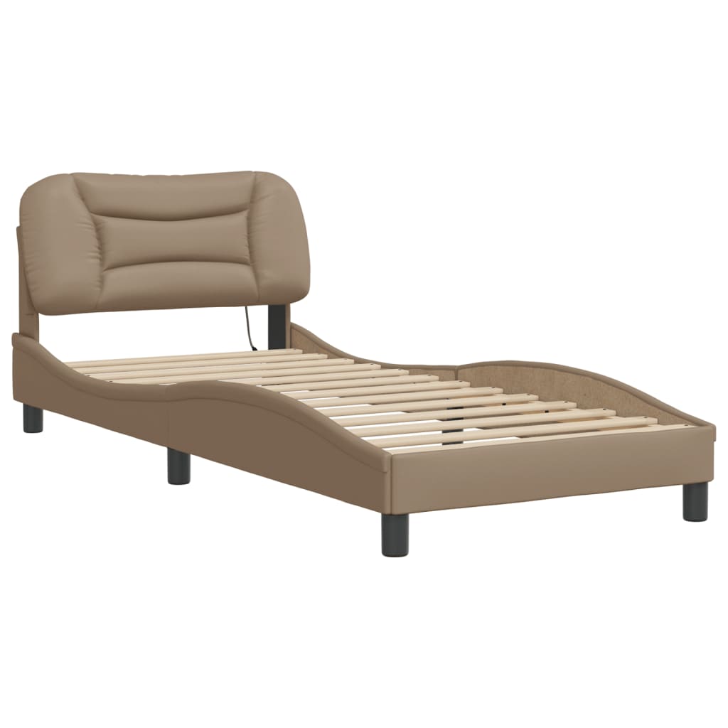 Bed frame with LED cappuccino brown 80x200 cm artificial leather
