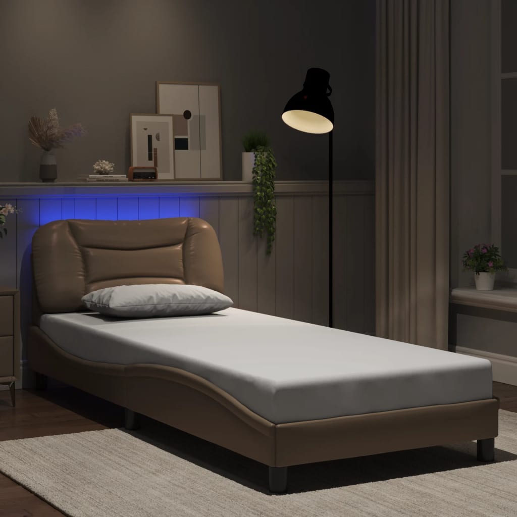Bed frame with LED cappuccino brown 80x200 cm artificial leather