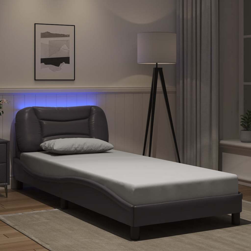 Bettgestell mit LED ohne Matratze "Hvar" Grau 90x190 cm