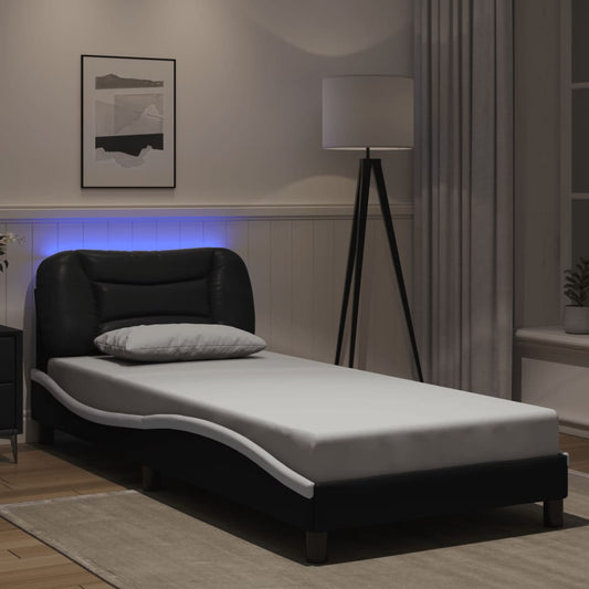 Bettgestell mit LED ohne Matratze "Hvar" Schwarz und Weiß 90x190 cm