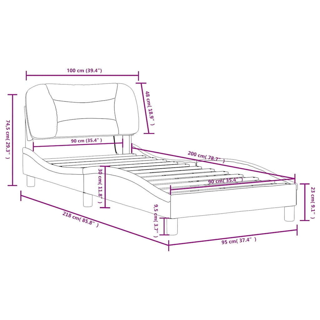 Bettgestell mit LED ohne Matratze "Hvar" Schwarz 90x200 cm