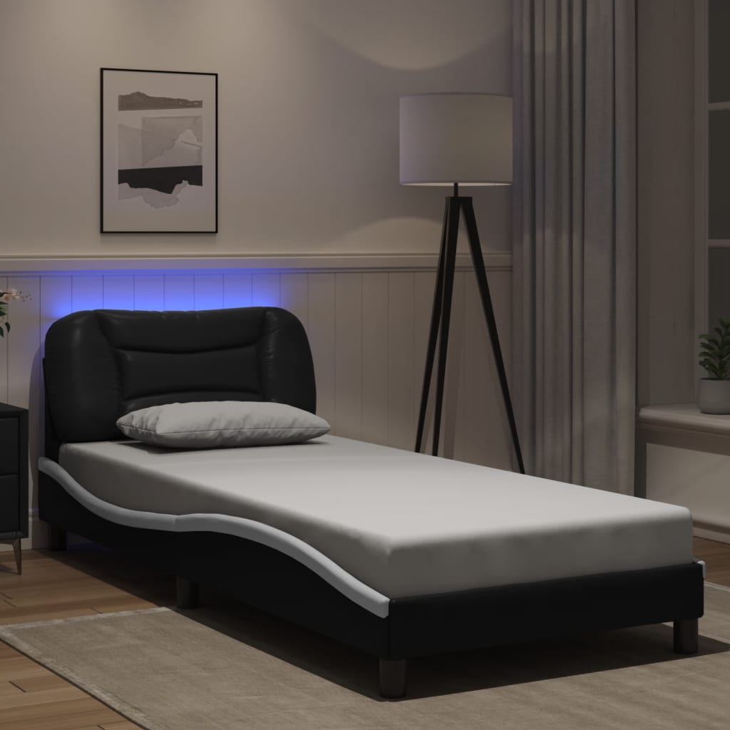 Bettgestell mit LED ohne Matratze "Hvar" Schwarz und Weiß 90x200 cm
