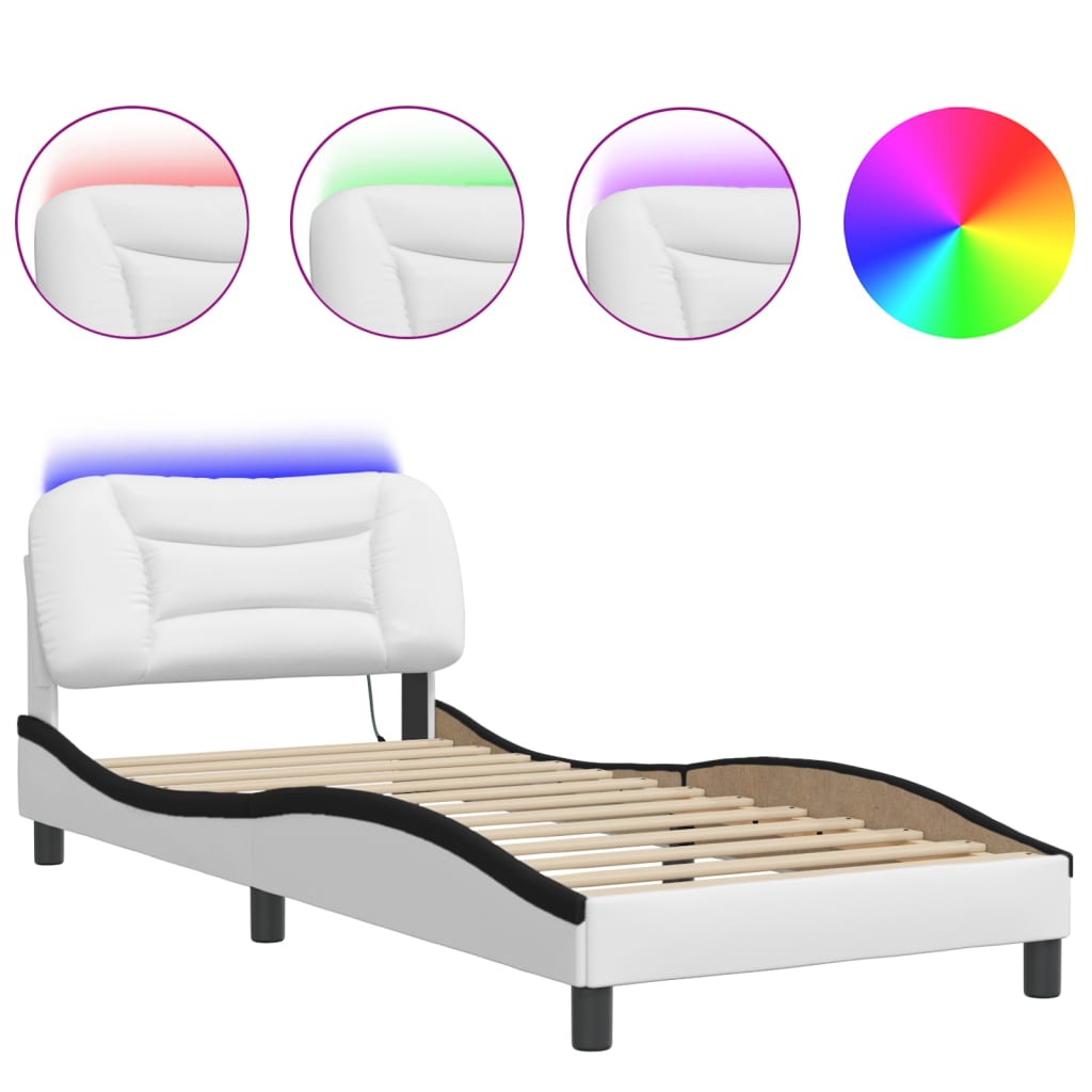 Bettgestell mit LED ohne Matratze "Hvar" Weiß und Schwarz 90x200 cm