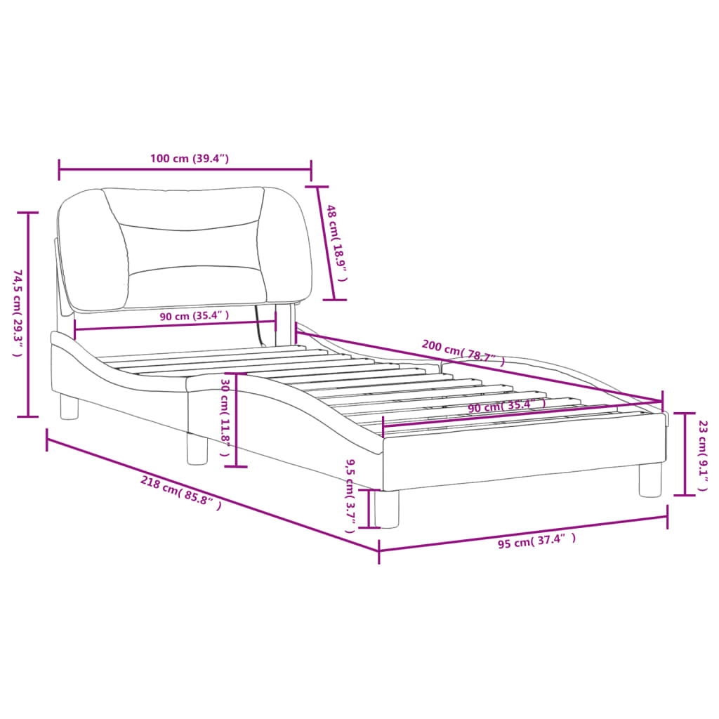 Bettgestell mit LED ohne Matratze "Hvar" Weiß und Schwarz 90x200 cm