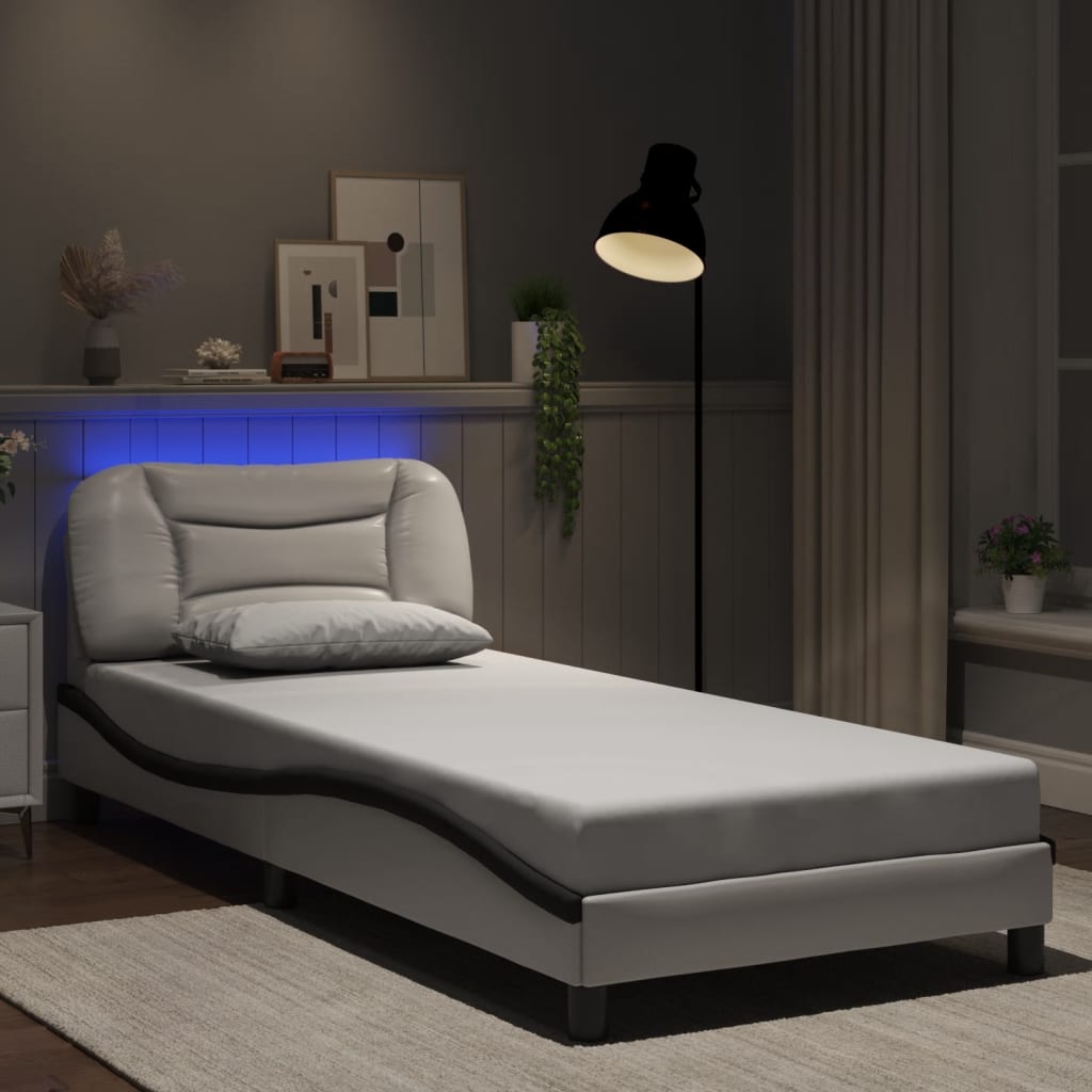 Bettgestell mit LED ohne Matratze "Hvar" Weiß und Schwarz 90x200 cm