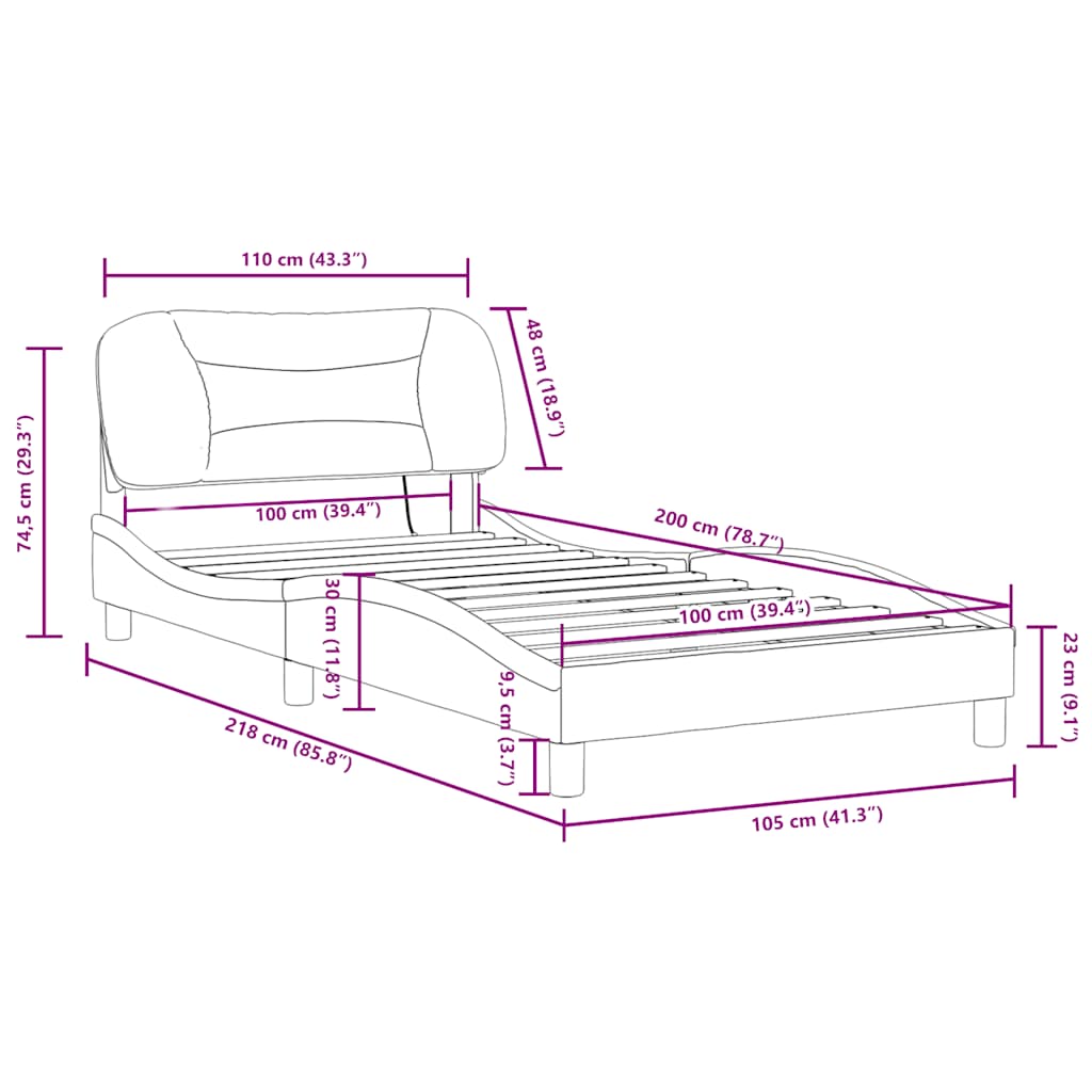 Bettgestell mit LED ohne Matratze "Hvar" Grau 100x200 cm