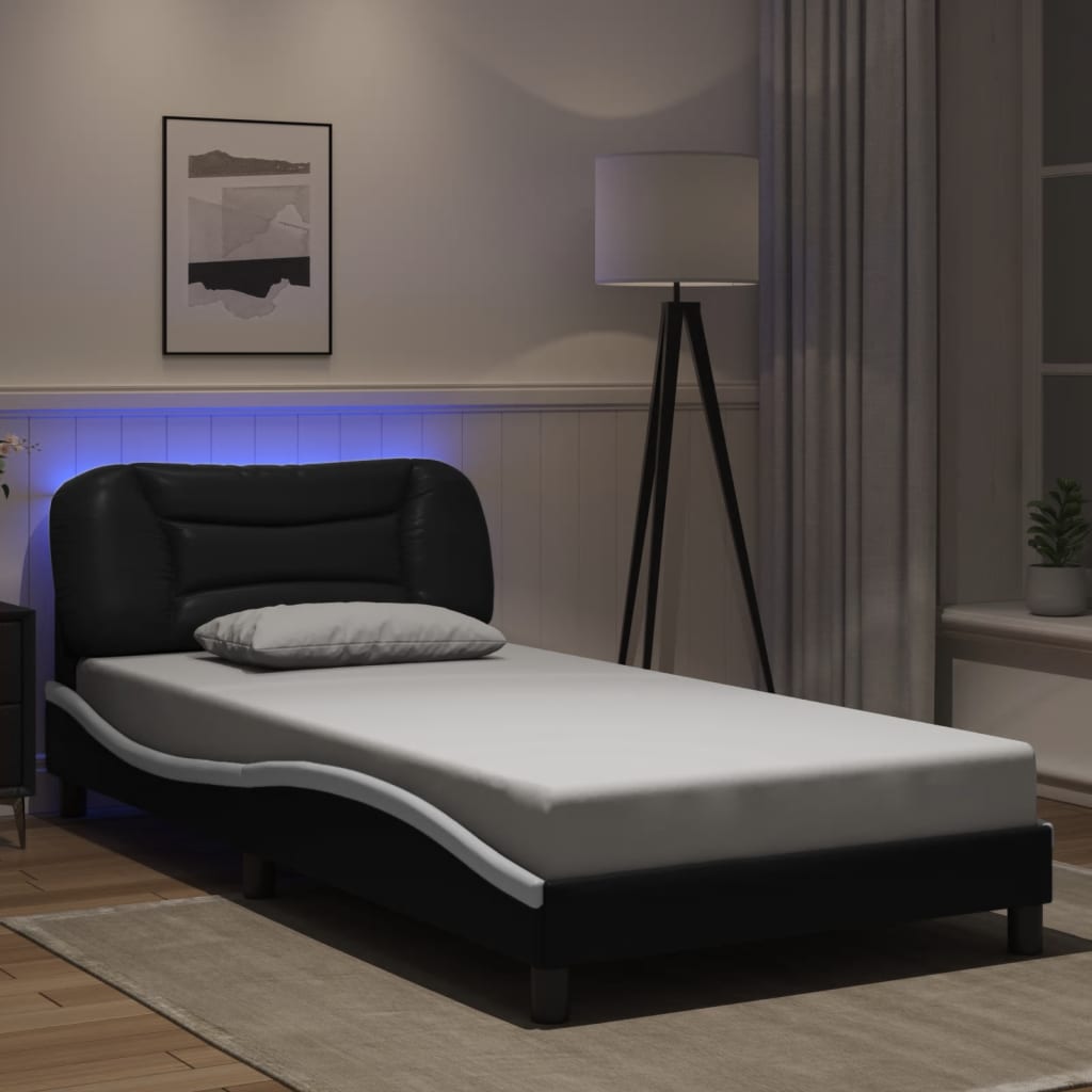 Bettgestell mit LED ohne Matratze "Hvar" Schwarz und Weiß 100x200 cm