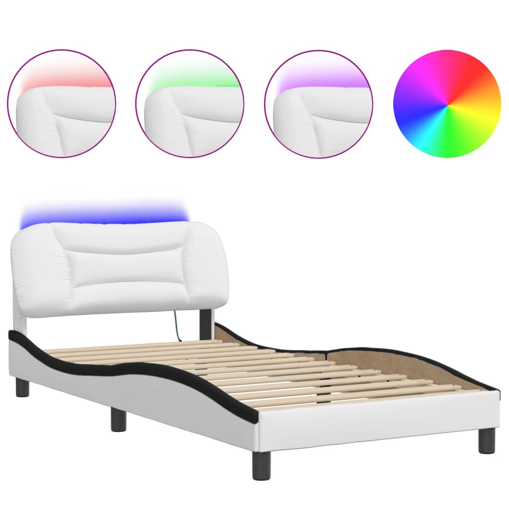 Bettgestell mit LED ohne Matratze "Hvar" Weiß und Schwarz 100x200 cm
