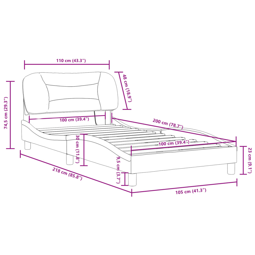 Bettgestell mit LED ohne Matratze "Hvar" Weiß und Schwarz 100x200 cm