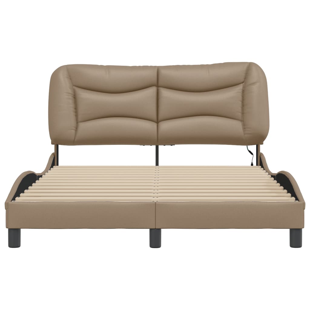 Bed frame with LED cappuccino brown 120x200 cm artificial leather