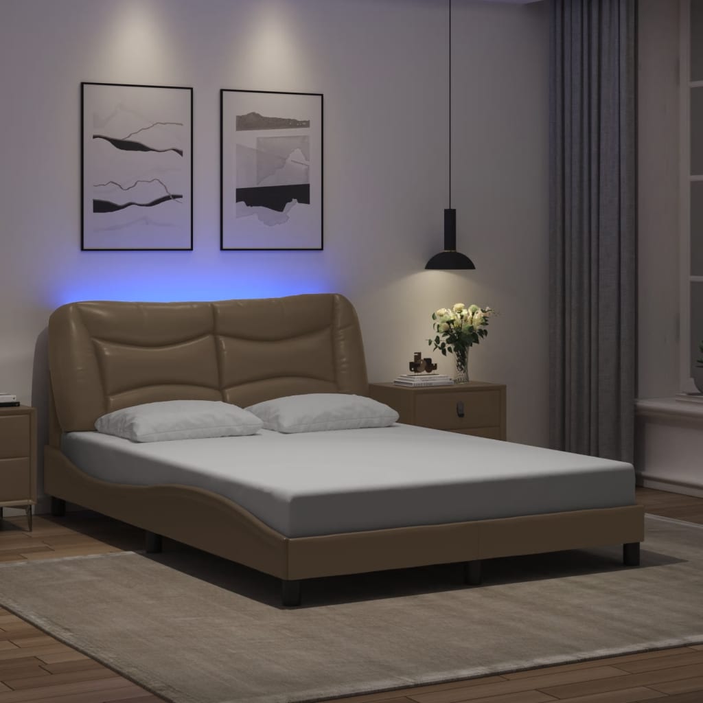 Bed frame with LED cappuccino brown 120x200 cm artificial leather