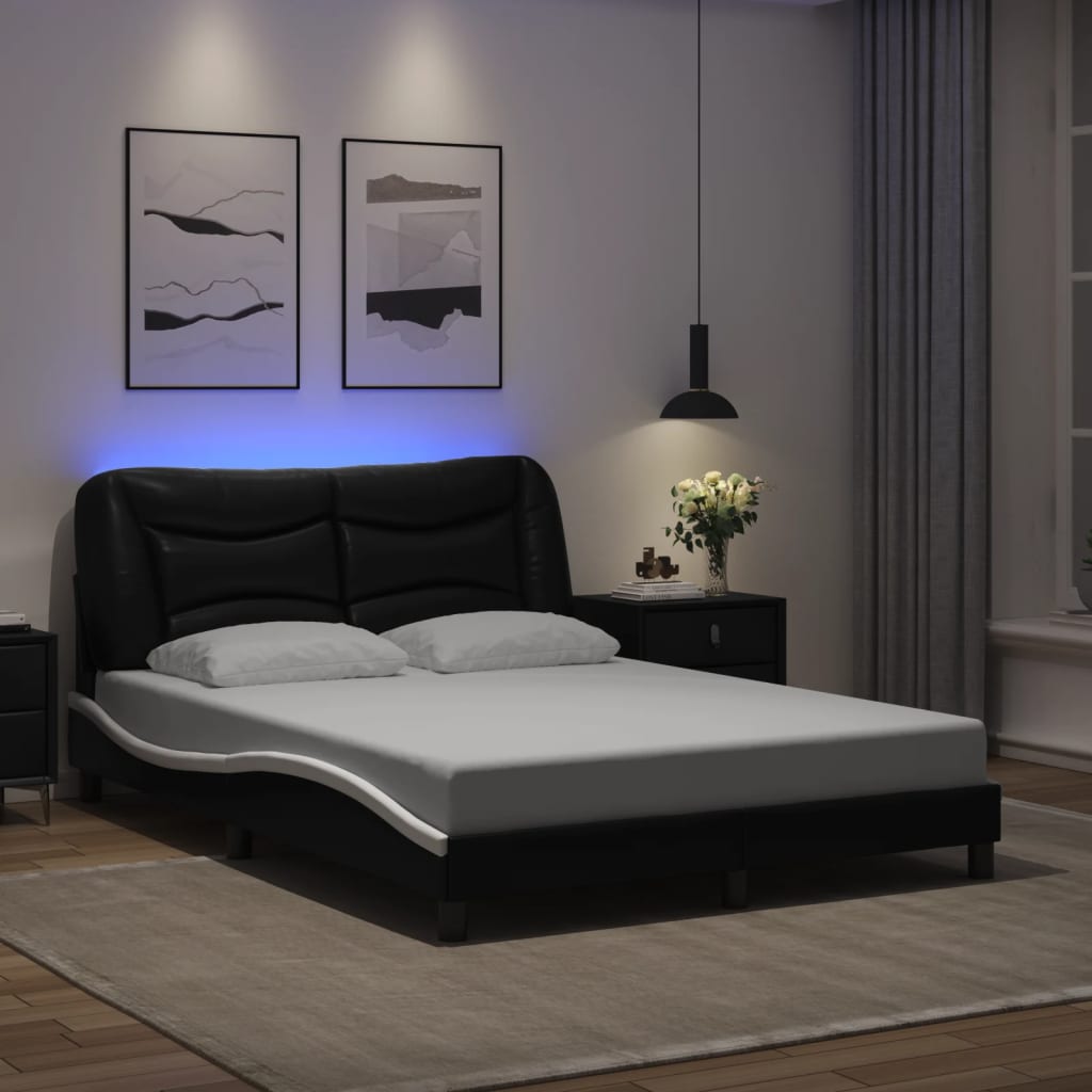 Bettgestell mit LED ohne Matratze "Hvar" Schwarz und Weiß 140x200 cm