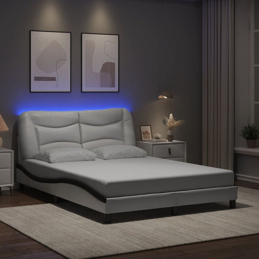 Bettgestell mit LED ohne Matratze "Hvar" Weiß und Schwarz 140x200 cm
