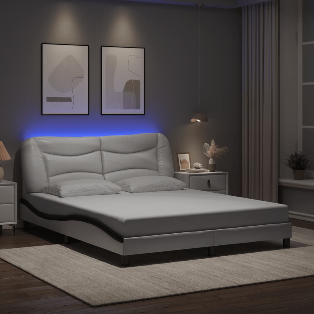 Bettgestell mit LED ohne Matratze "Hvar" Weiß und Schwarz 160x200 cm