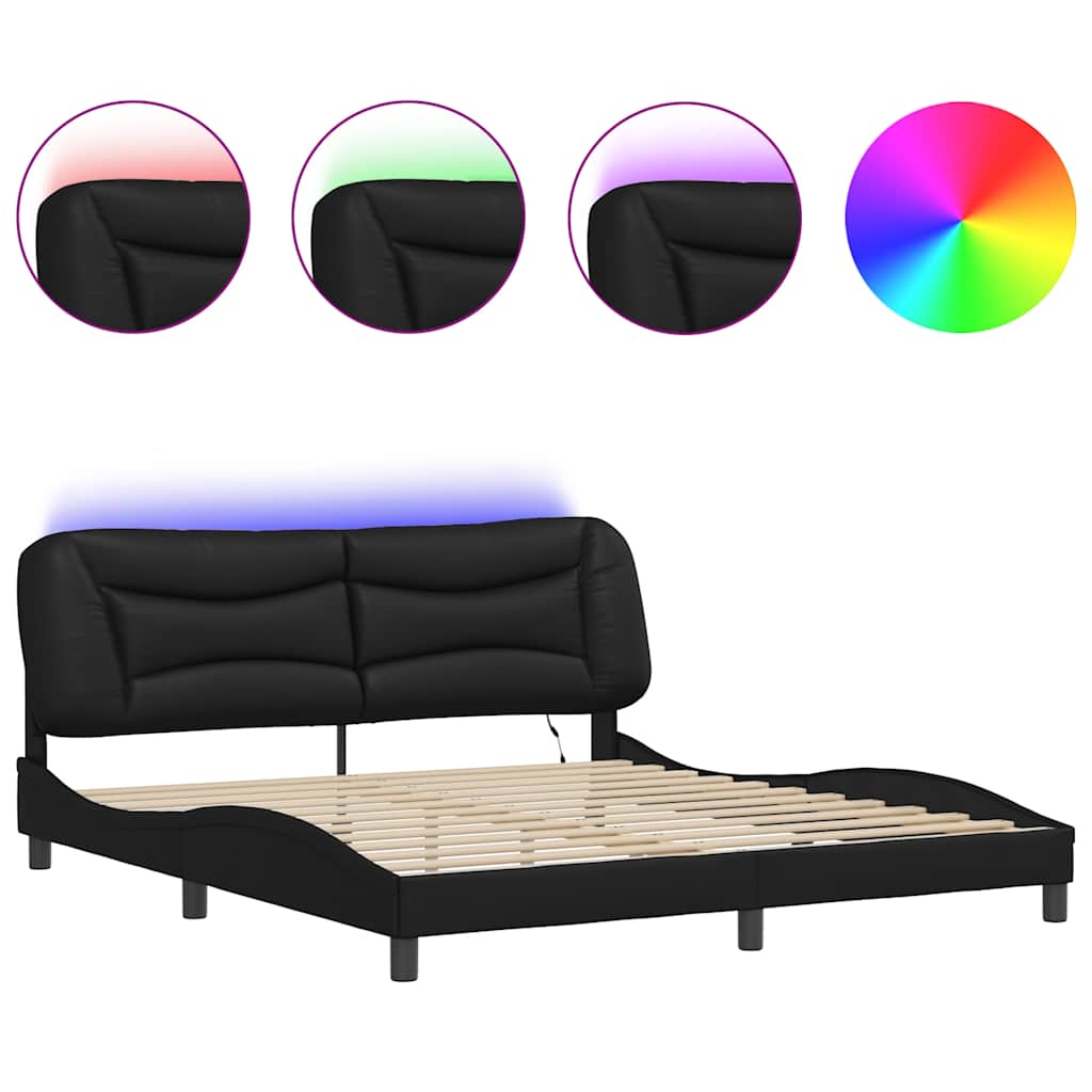 Bettgestell mit LED ohne Matratze "Hvar" Schwarz 180x200 cm