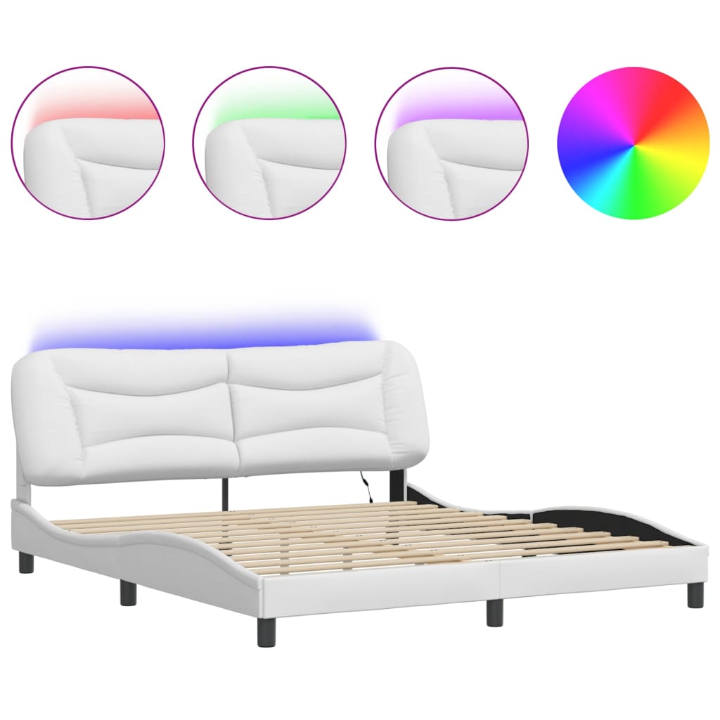 Bettgestell mit LED ohne Matratze "Hvar" Schwarz und Weiß 180x200 cm