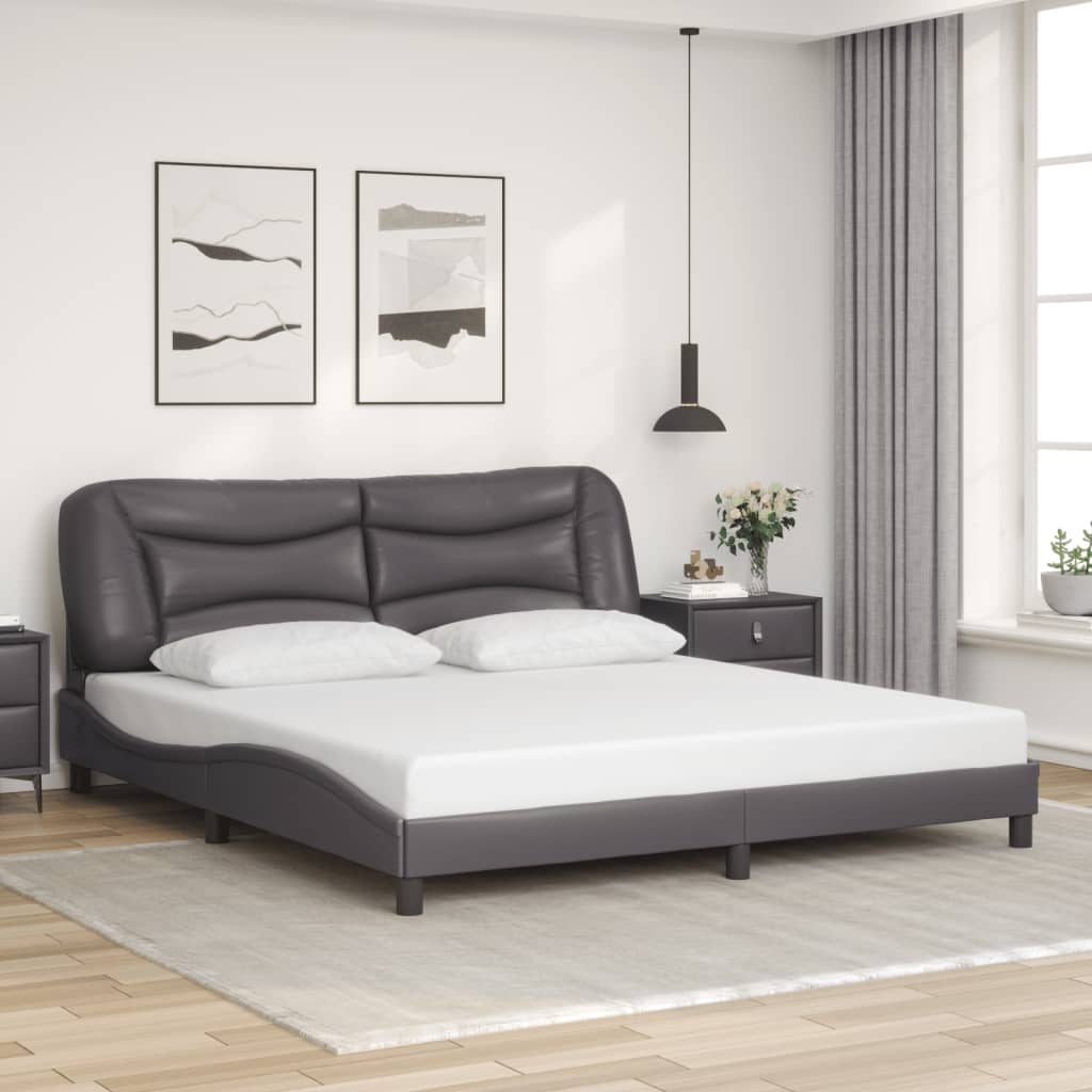 Bed frame with LED grey 180x200 cm artificial leather